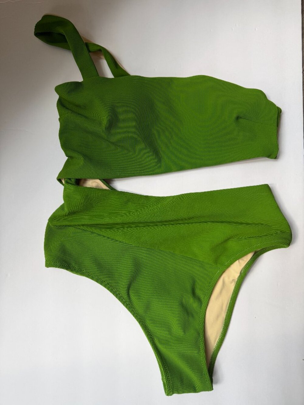 Berlook Green Ribbed One Shoulder One Piece Swimsuit Sz L